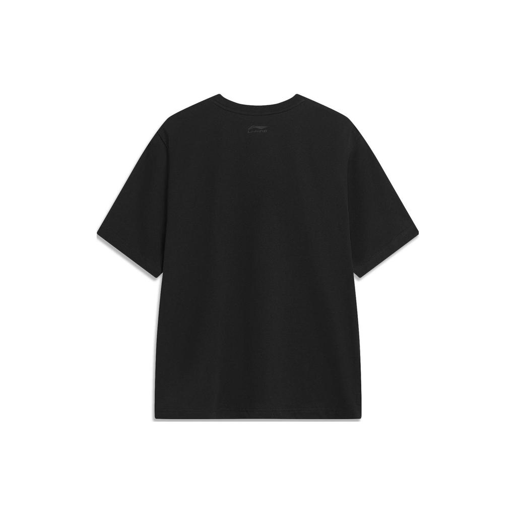 Li Ning Sports Lifestyle Series Logo Print Round Neck Short Sleeve Drop Shoulder T-Shirt Unisex T-Shirt Black AHSSF51-3