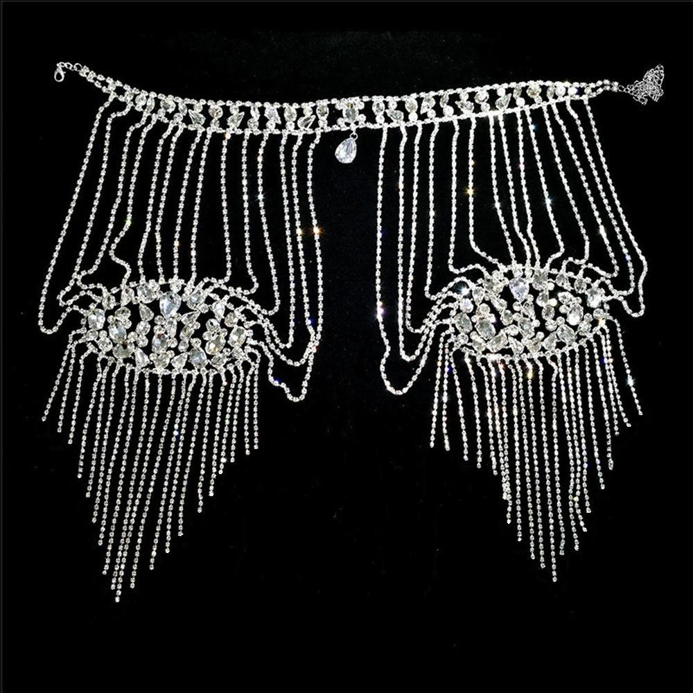 Elegant Rhinestone Shoulder Necklace Gold/Silver Chain Shoulder Body Chain  Wedding Ceremony