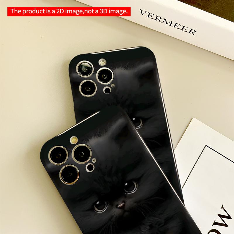 2DFlat Dark Gray Kitten Staring Intently All inclusive film hard iPhone case, compatible with iPhone 18 Pro Max 17 16 15 14 13 12 11