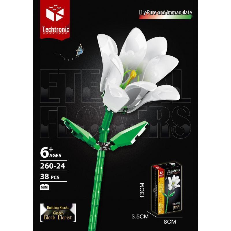 Tulip Lego-Compatible Everlasting Flower Building Blocks: Puzzle Ornament Potted Plant Toy, Valentine's Day Rose Gift.