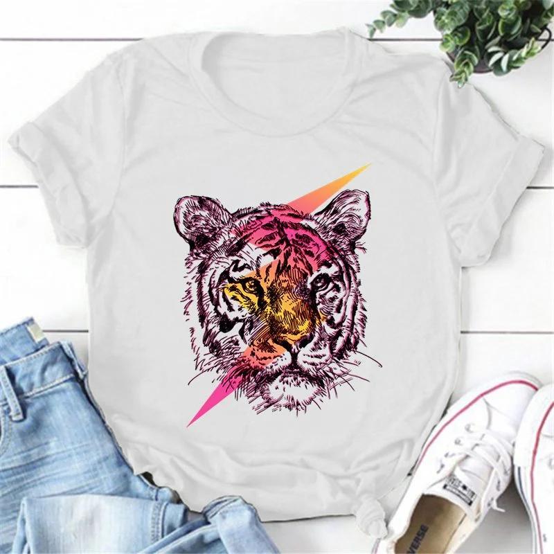 Tiger Graphic Short Sleeve Women Round Neck T-shirt Summer Casual Modal Shirt