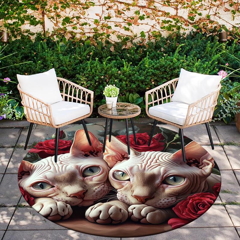 Sphynx Cat and Roses pattern round rug,Carpet Rug for Living Room Bedroom Sofa Playroom Decor,Non-slip Floor Mat,Holiday Gifts and Birthday Gifts