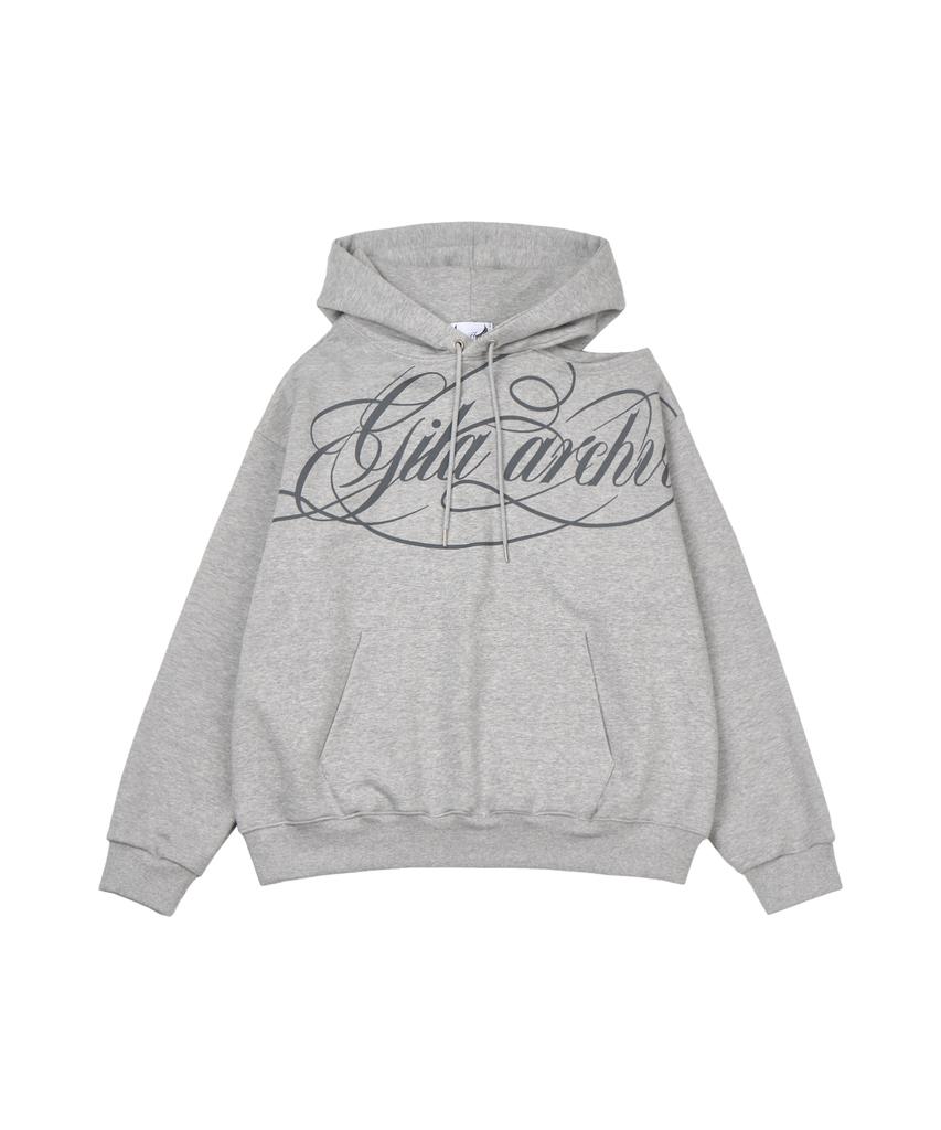 Script Lettering Худи на одно плечо_Серый