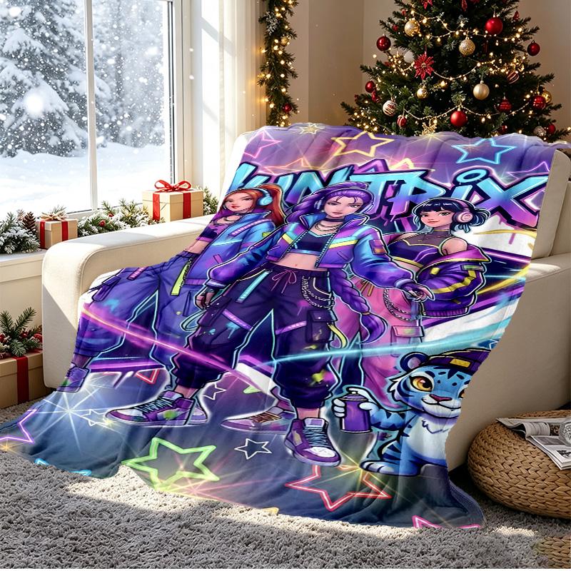 KPop Demon Hunters Pattern Blanket for Home Decoration, Bed, Sofa, Car Travel, Camping, Suitable for All Seasons, Birthday Christmas Gift