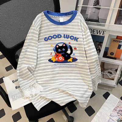 Новая футболка большого размера с кружевными полосками для похудения и длинными рукавами для женщин на начало осени