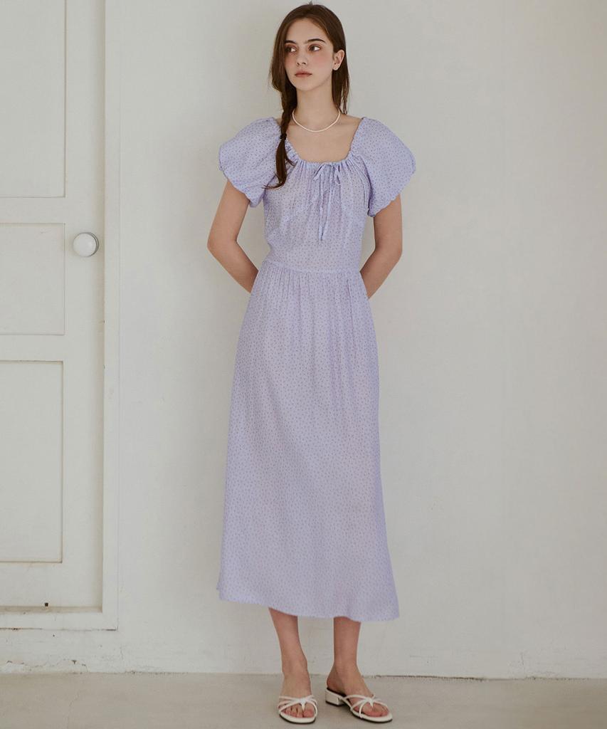 Slow Lolly Blossom Shirring Long Dress - Blue