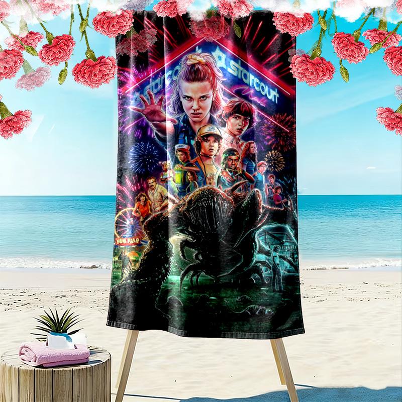 Stranger Supernatural Things Print Beach Towel, Large Soft Quick Dry Towel for Beach Camping Swimming