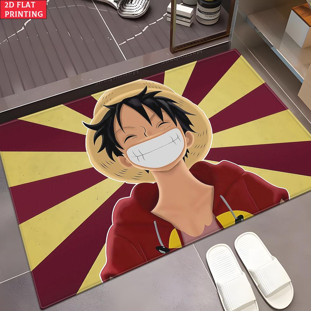 Anime Straw Hat Boy Grin Doormat, Cartoon Pirate Non-slip Floor Mat, Decorative Entrance Rug for Home Living Room Bedroom
