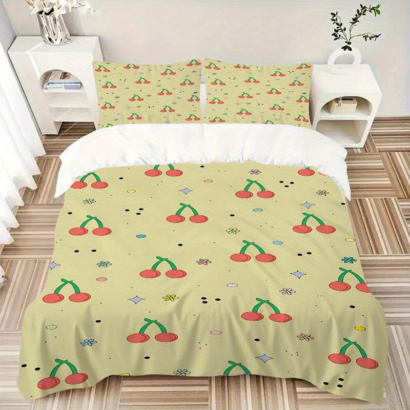 3pcs Cherries Pattern Soft and Comfortable Breathability, Bedding Set, Machine Washable, Suitable for All Seasons101