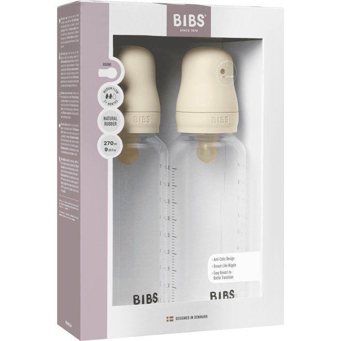 Biberon bébé - BIBS - Embout rond - Caoutchouc naturel - 270 ml - Débit moyen - Ivory - Pack de 2