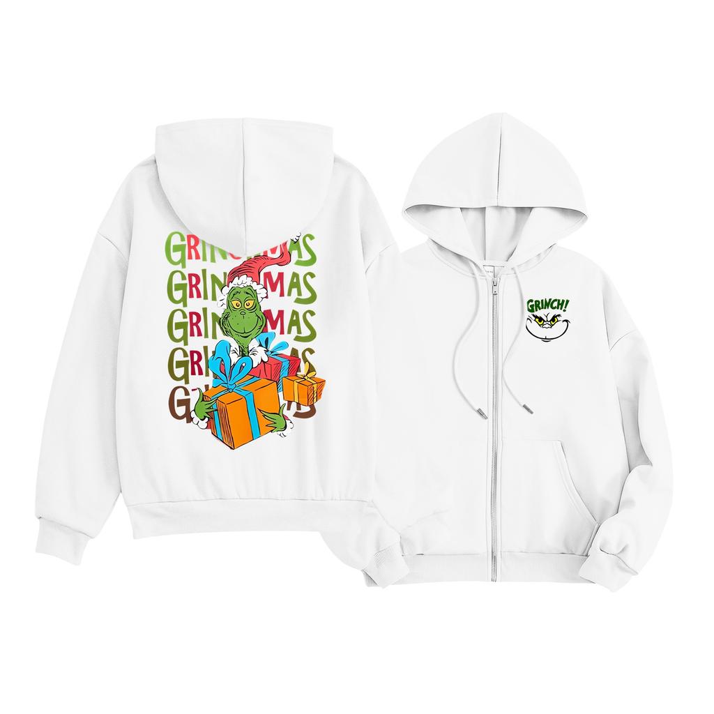 Kids Fashion Lightweight Long Sleeve Zipper Hoodie Christmas Printed Hoodie With Pockets