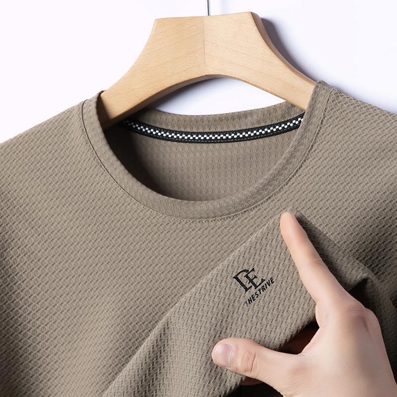 Высококачественная футболка мужская с круглым вырезом и коротким рукавом сетка костяной цветок ледяной шелк поло рубашка