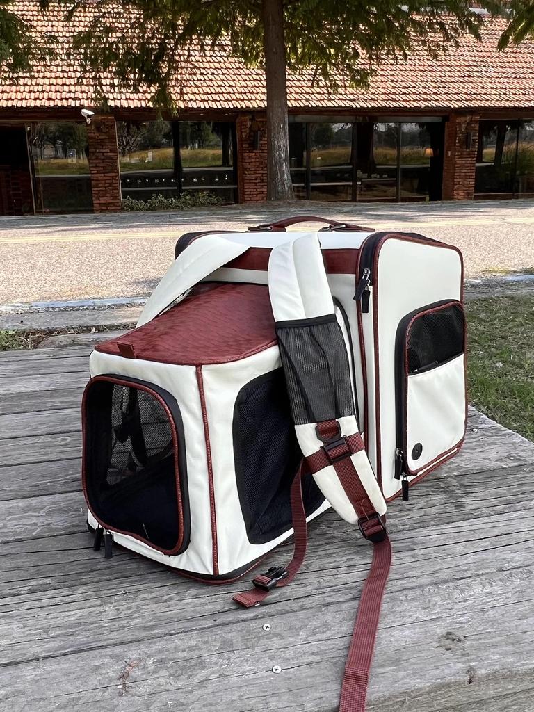 Рюкзак-переноска для собак и кошек, расширяемая сумка-переноска из искусственной кожи для путешествий с домашними животными, переноска для кошек и маленьких собак для дома и улицы