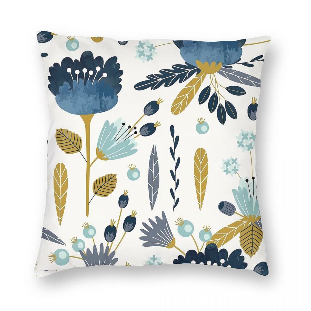 Blue And Yellow Floral Square Pillowcase Polyester Linen Velvet Pattern Decorative Throw Pillow Case Home Cushion Case