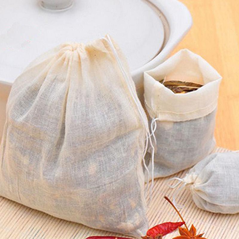 Set Of 10PcsTea Cooking Separate Spice Food Linen Drawstring Filter Bag