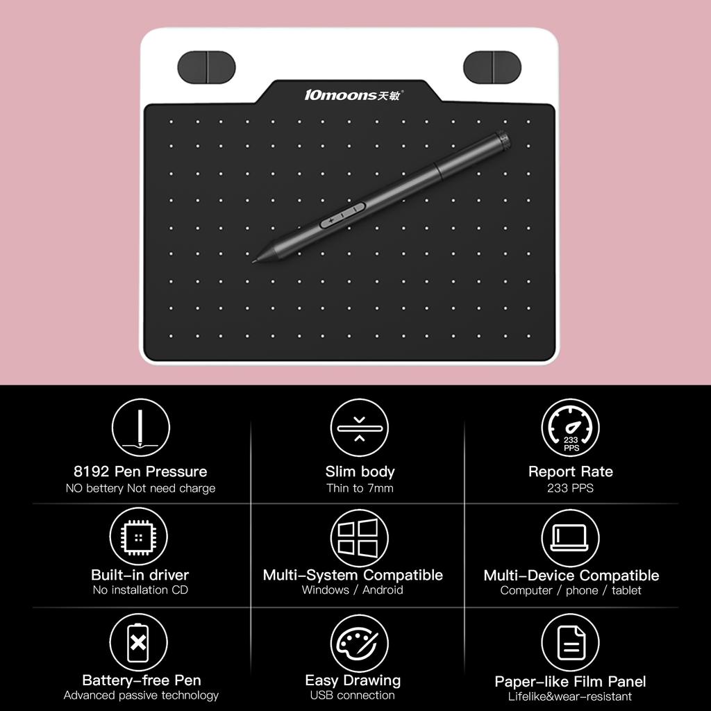 10moons T503 Digital Art Graphics Drawing Tablet 6 X3.9 Inches Ultralight Art Creation Sketch with