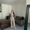Women's V-neck Slimming Long-Sleeve Top & Wide-Leg Pants Set for Autumn