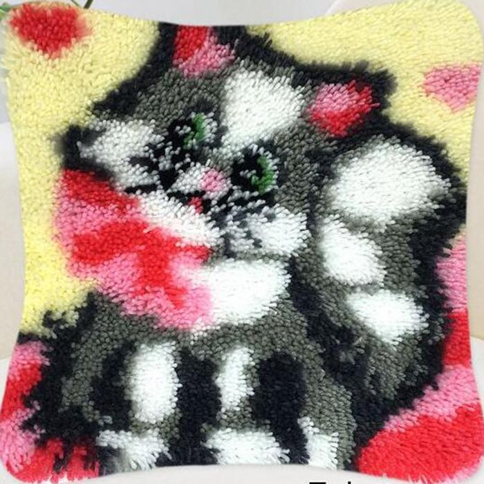 Cute Animal Latch Hook Rug Kits Pillows Smyrna Package Carpet Cat Embroidery Latch Hook Kit Diy Cross Stitch Pillow Knooppakket