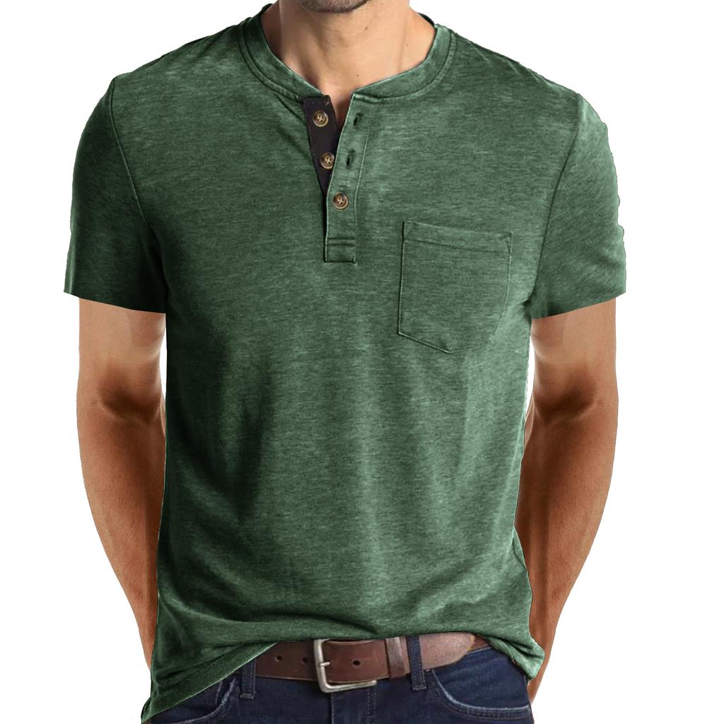 Summer Men's Short Sleeve T-Shirt Men's Henley T-Shirt Casual Round Neck Top