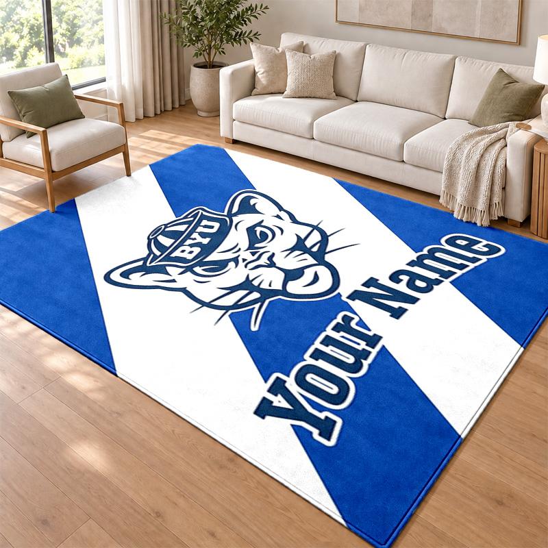 BYU Cougars Custom Name Personalized Rug Non‑Slip Doormat Floor Carpet Housewarming Birthday Gift for Family Friends