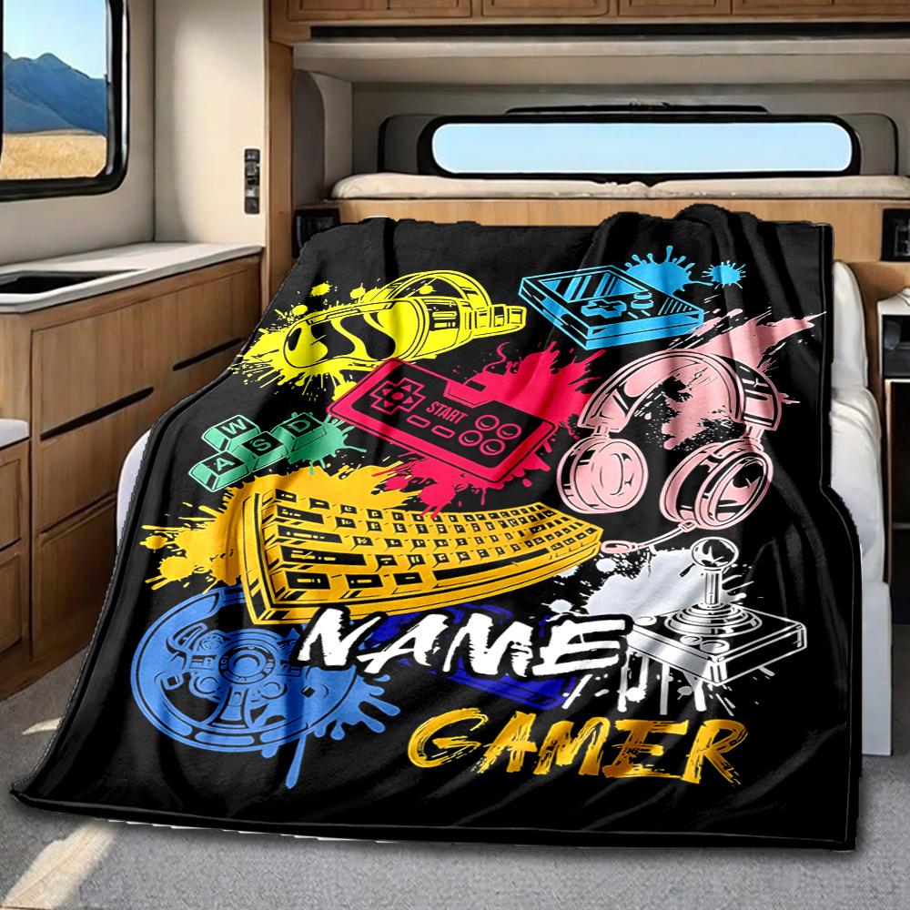 Colorful Gaming Accessories And Controllers Artwork Blanketcustomizable With Your Namecomfortable And Stylish Perfect For Travel Beds Chairs Offices