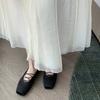 ~ Extravagant Satin Temperament Square Head Cross Strap Ballet Shoes Women Wear Flat Heels Light Mouth Single Shoes