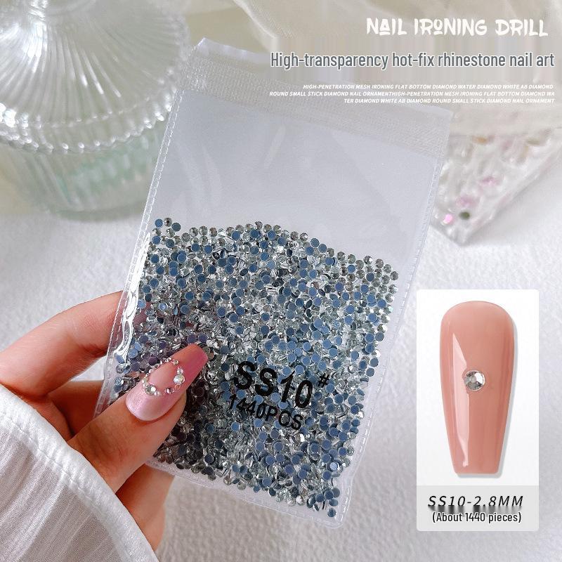 1440-Piece Aurora White AB Transparent Round Nail Art Rhinestones - Non-Fall-Off Flatback Glass Diamonds