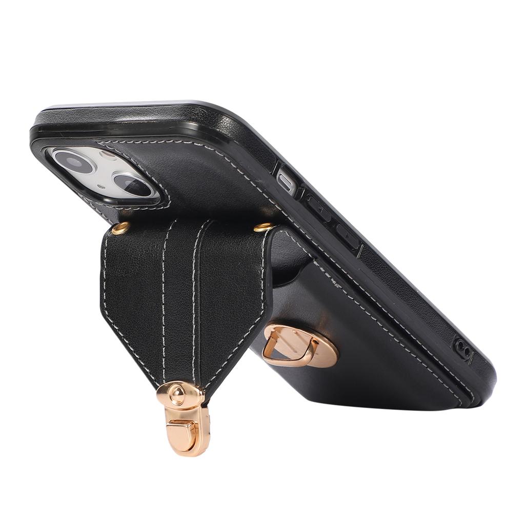 For iPhone 15 Anti-Scratch PU Leather+TPU Phone Cover Case Card Holder Kickstand Phone Shell