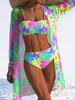 1011 New European and American style sexy babes lace-up printed bikini beach set three-piece set