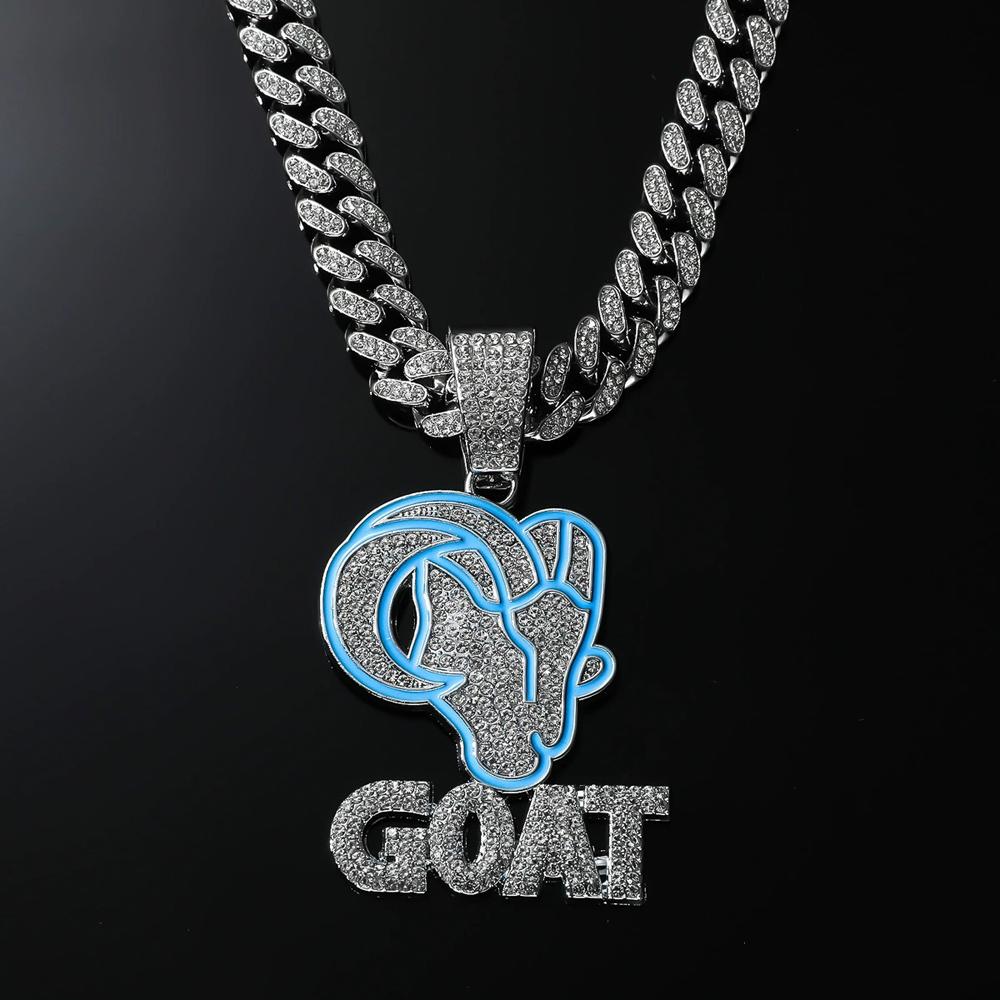 New Hip Hop Enamel Goat Letter Pendant Necklacewith 13mm Cuban Chain HipHop Iced Out Bling Animal Necklace for Men Charm Jewelry