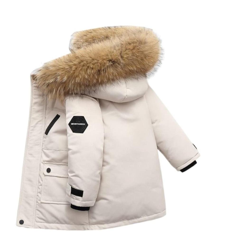 Winter Boys White Down Jacket Coat Baby Fur Collar Hooded CottonThicken Warm Soild Color Jacket For Children's Outwear Kids Clothes