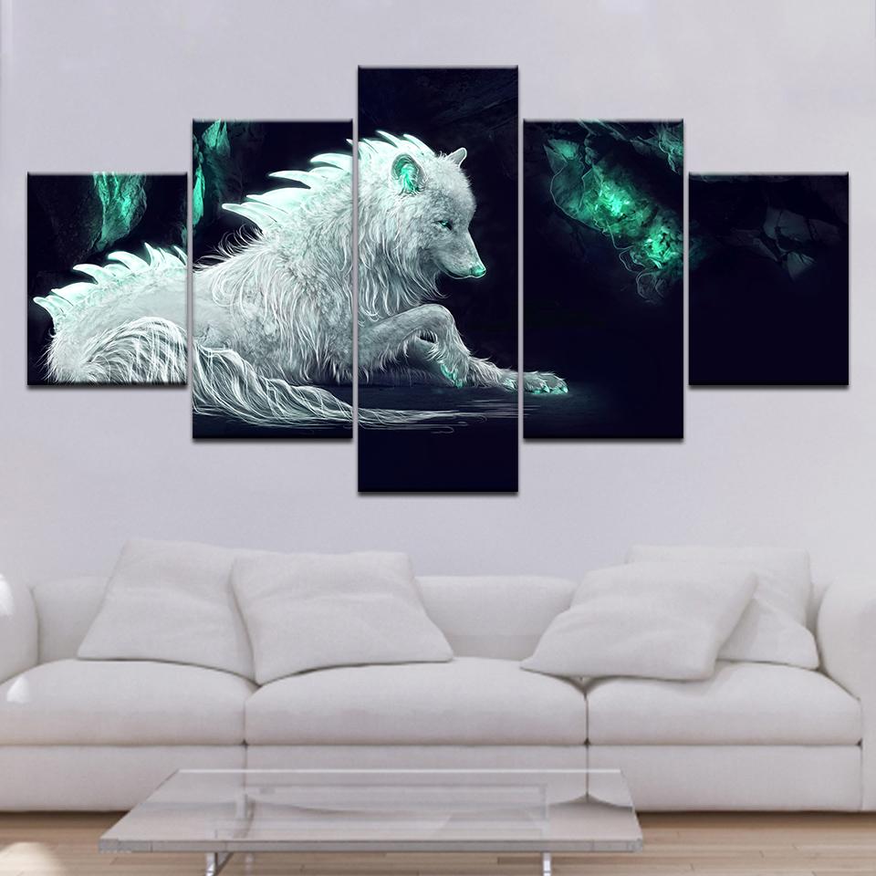 Wall Art Canvas Painting 5 Pieces Animal Wolf Poster And Picture For Living Room Decoration Prints Kids Room Creative No Frame