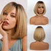 Short Dark Root Blonde Ombre Synthetic Hair Wigs with Bangs for Women Cosplay Party Daily Wig