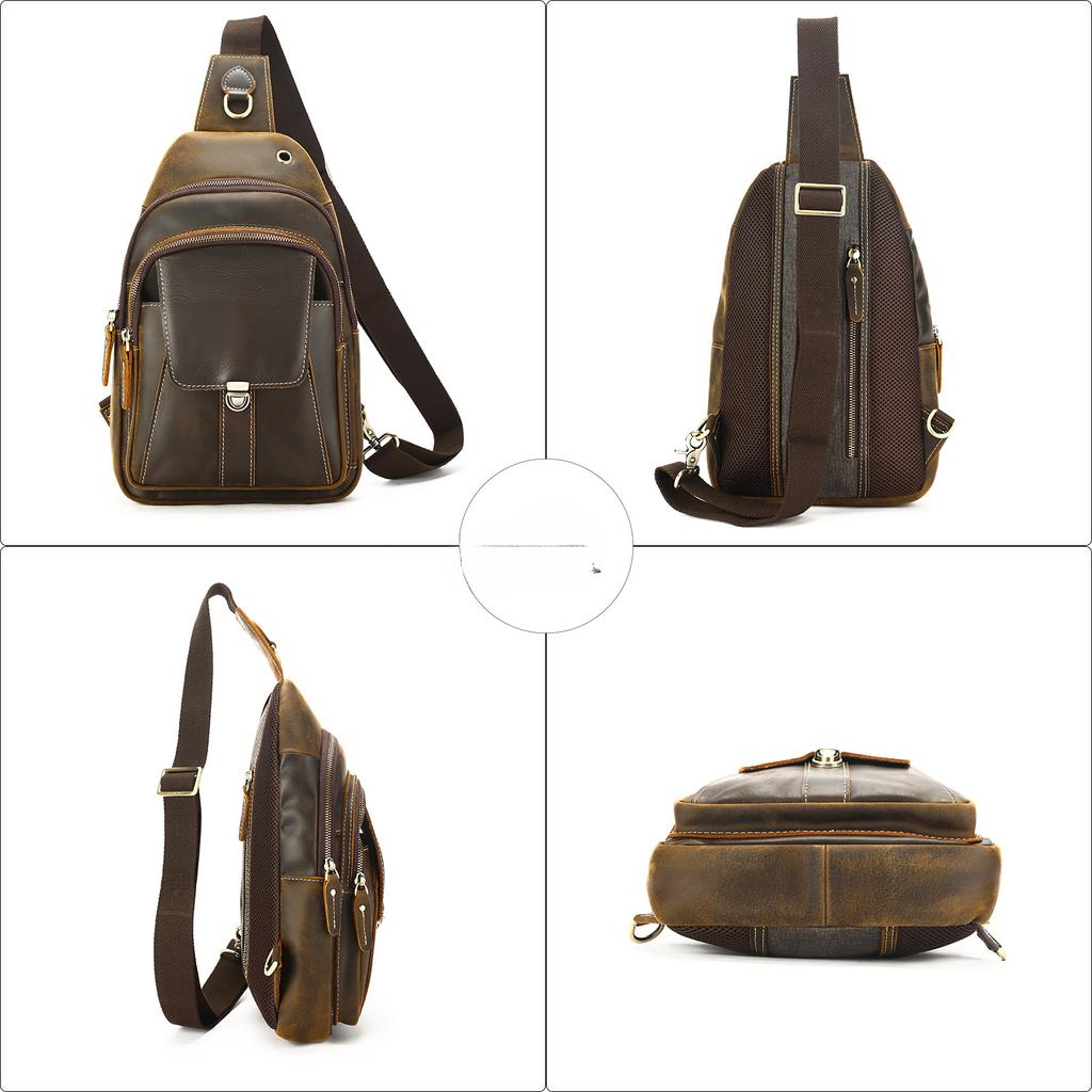 Мужская нагрудная сумка Crazy Horse из натуральной кожи, многофункциональная сумка для отдыха на груди из коровьей кожи, большая вместимость