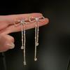 Diamond Bow Tassel Exaggerated Temperament High-End Design Stud Earrings