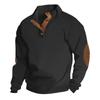 Men's Quilted Sweatshirt Casual Corduroy Quarter Button Up Pullover Long Sleeve Stand Collar