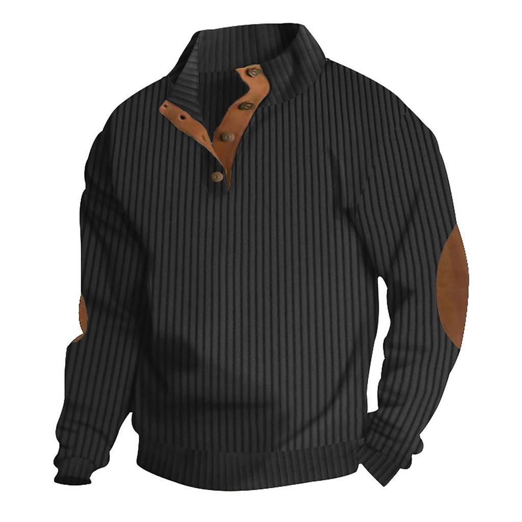 Men's Quilted Sweatshirt Casual Corduroy Quarter Button Up Pullover Long Sleeve Stand Collar