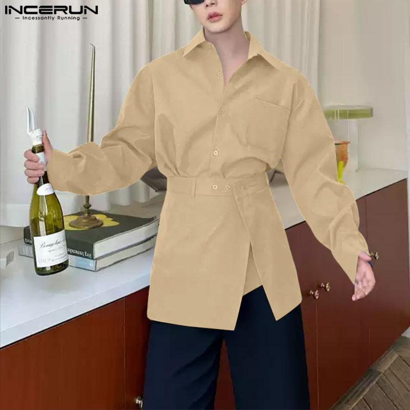 Men Incerun Pieces Two Long Sleeve Buttons Shirts With Wrap Hem Sets