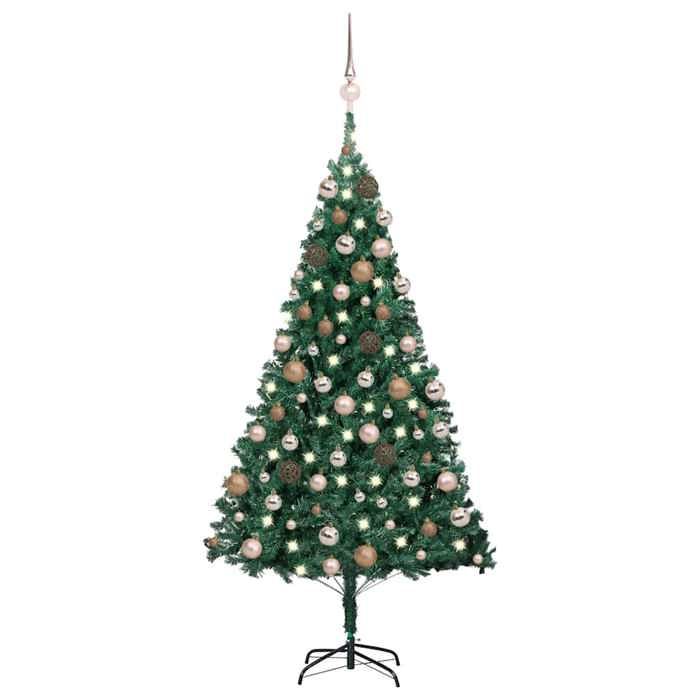 Maison Exclusive - Arbre de Noël artificiel pré-éclairé et boules vert 180 cm PVC