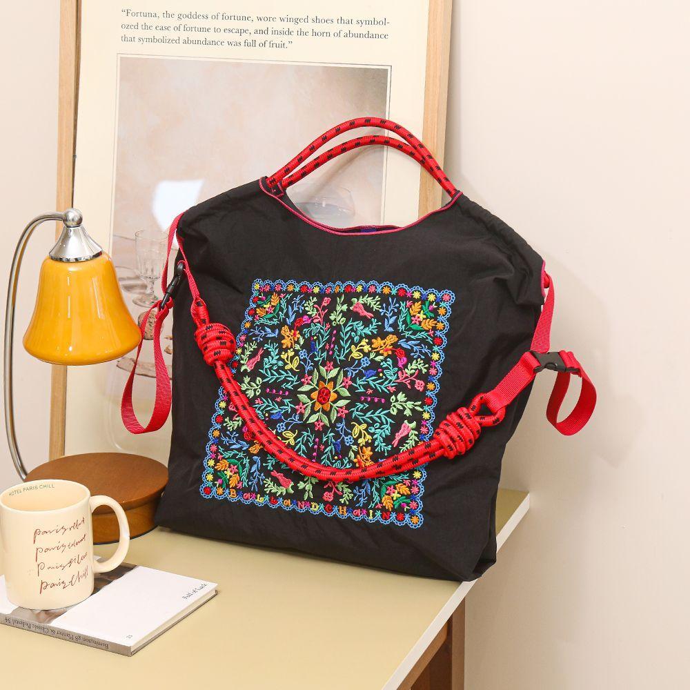 Экологичная вышитая сумка-тоут в японском стиле для женщин на весну/лето - Большая вместимость, на плечо/ручная/кроссбоди