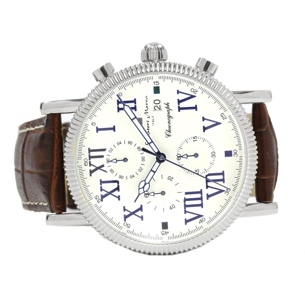Часы-хронограф с кожаным ремешком, водонепроницаемость 5 АТМ, белый, темно-коричневый [Salvatore Mara] мужские SM19109-SSWHDBR