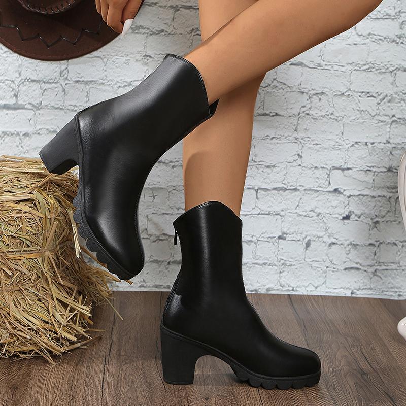 Классические толстые каблуки до середины голени женские сапоги из искусственной кожи на молнии большого размера женские повседневные черные туфли на высоком каблуке женские ботинки