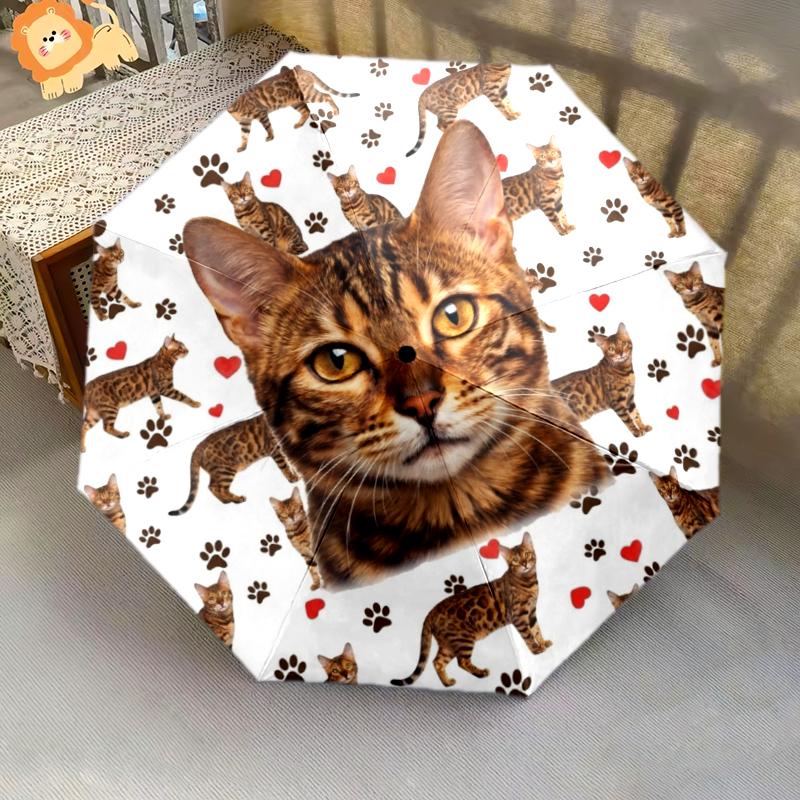 1 шт. Автоматический складной зонт - Узор с милыми кошками и кроликами, Портативный и складной дизайн с 8 спицами, Рождественские и новогодние подарки