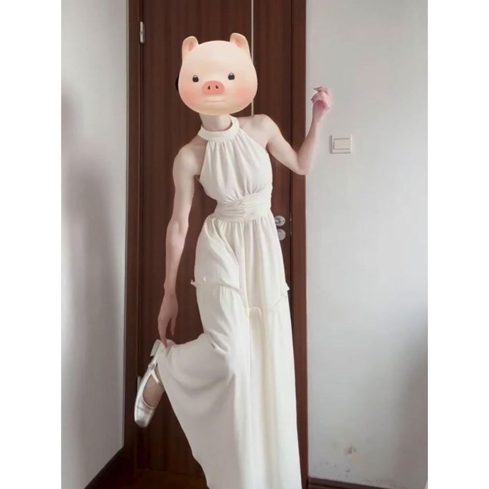 Платье-сарафан без рукавов с бретельками через шею, детское летнее повседневное новое, для морского отдыха, тонкое, с французским темпераментом