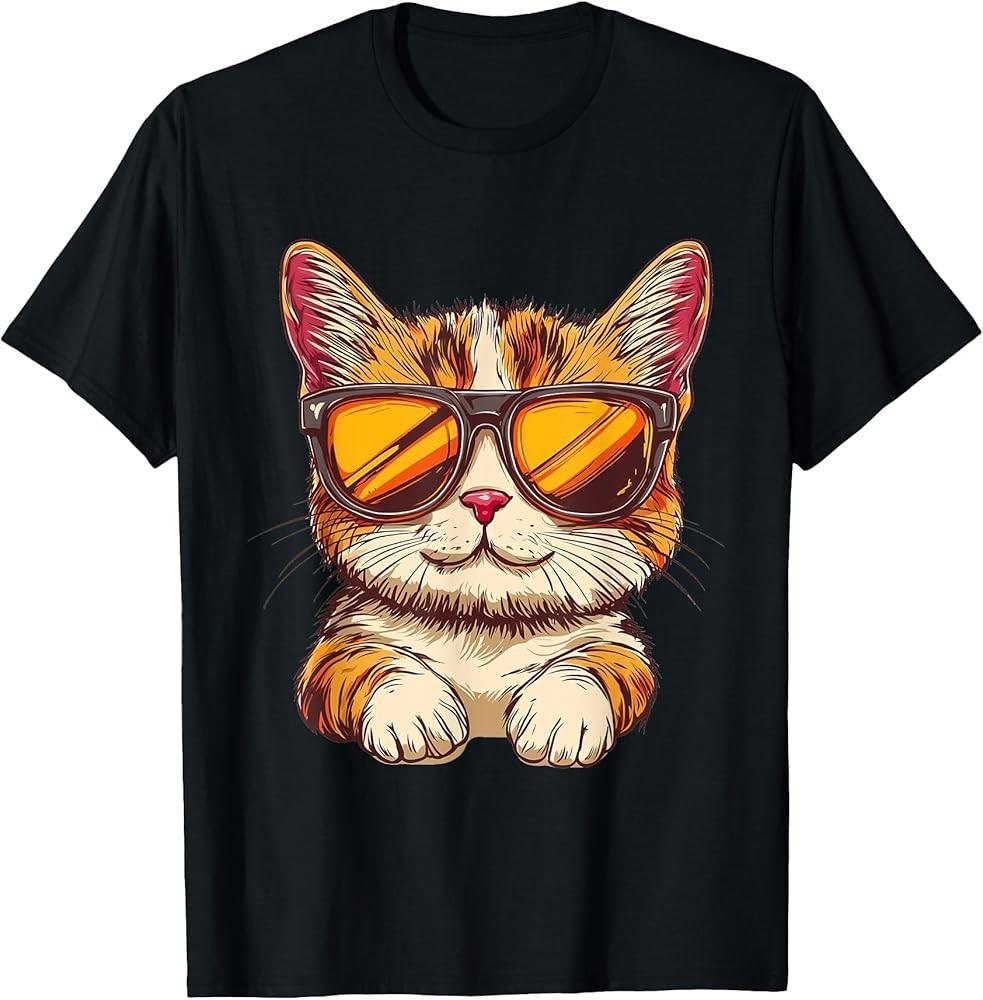 Cat Wearing Sunglasses Graphic T-Shirt