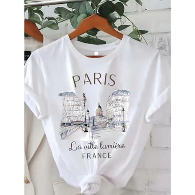 Футболка Paris Women Print T Shirt Girl Short Sleeve A-Line Casual Top for Summer & Spring, женская одежда