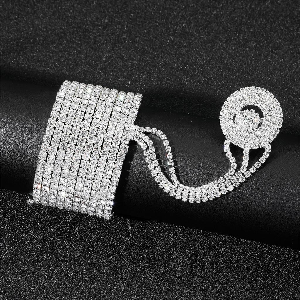 Fashion Multi-Layer Rhinestone Linked Finger Bracelet Women Shiny Full Diamond Bracelet Elastic Finger Chain Bridal Hand Jewellery