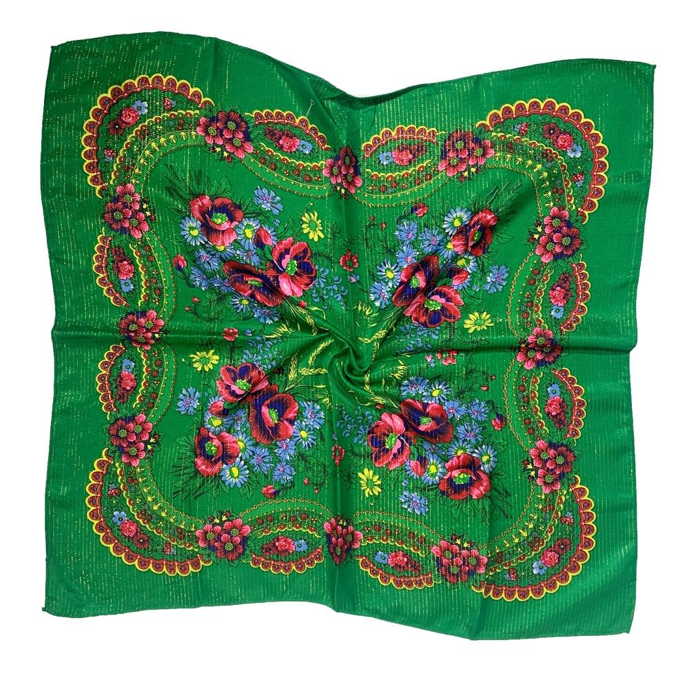 70*70cm Gold Thread Russian Style Floral Print Square Scarf