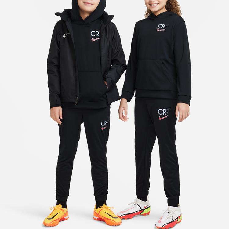 Nike CR7 Solid Logo Print Loose Hoodie Детские толстовки с капюшоном черного цвета DX5460-010