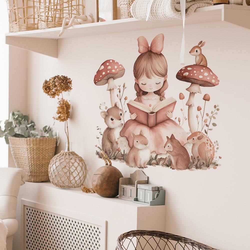 Читающая маленькая девочка Спальня Гостиная Домашний фон Наклейки для стен Декор Съемная Домашняя Художественная Наклейка